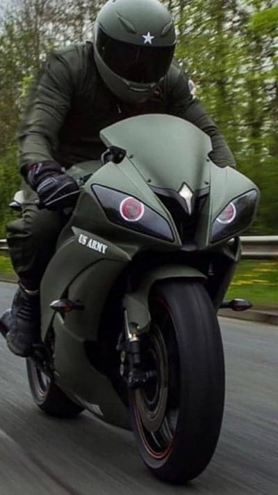 US Army Motorcycle Rider in Olive Drab Sportbike
