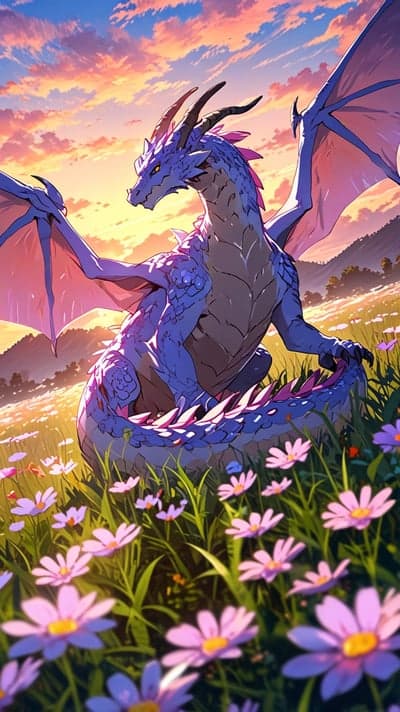 Serene Blue Wyvern Floral Sunset Tablet Background