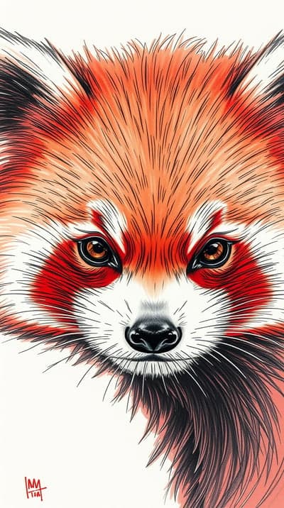 Close-up illustration of a red panda's face