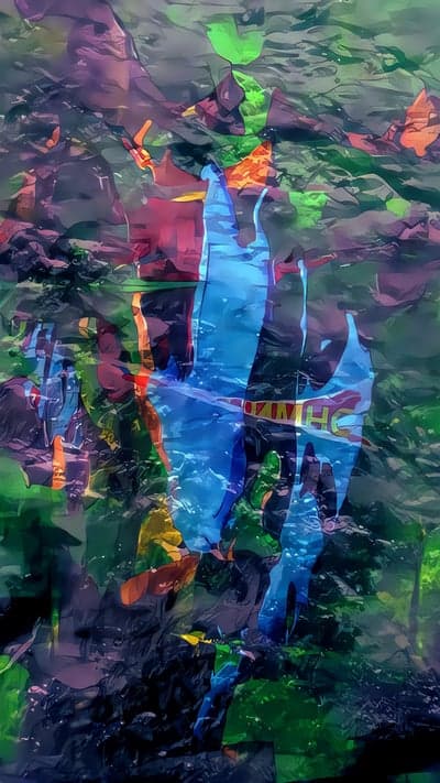 Abstract Blue Figure amidst Vibrant Organic Forms