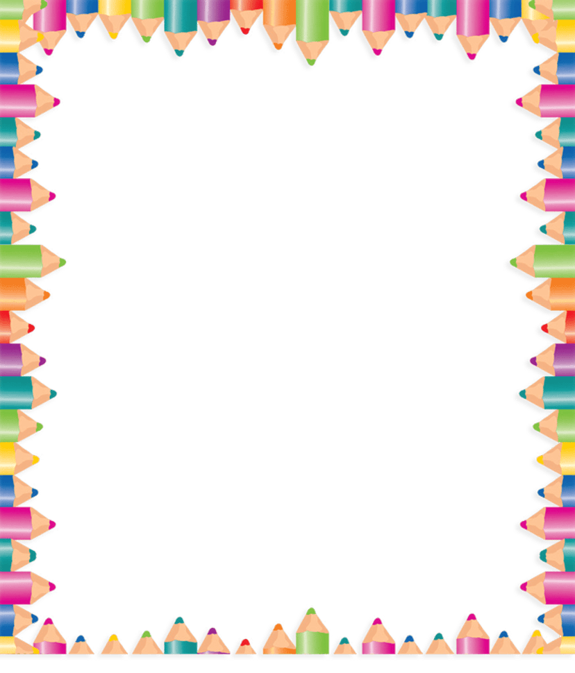Rainbow colored pencil border surrounds a transparent center with textured lead strokes and varied pencil heights.