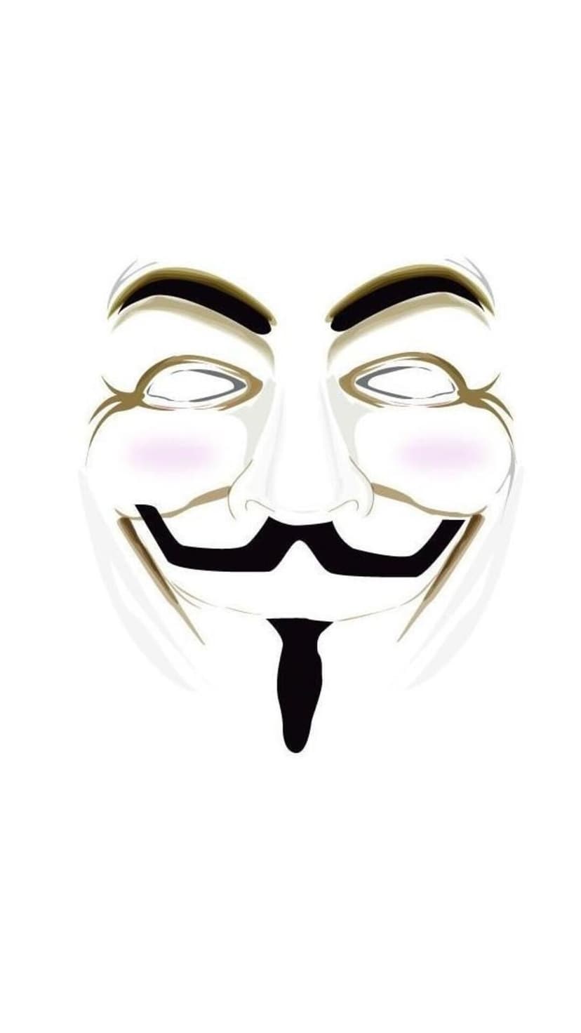 White Guy Fawkes mask with a dark eye bar and a bright red paint splash centered on a solid teal background.