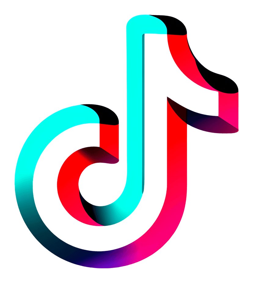 TikTok logo png showing a musical note symbol with cyan and magenta chromatic aberration on a transparent base.