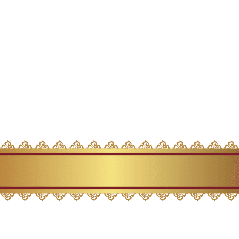 Gold rectangular banner with red parallel lines and a coin accent features a glossy metallic finish.