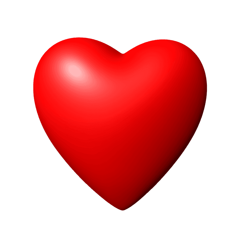 Red 3D heart with a glossy plastic finish and soft volumetric lighting isolated on a transparent background.