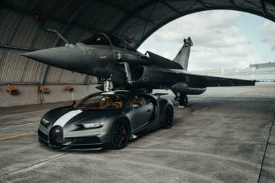 Bugatti Chiron Sport and Dassault Rafale Hangar Wallpaper