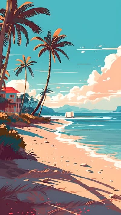 Tropical Beach Paradise with Palm Trees and Ocean View