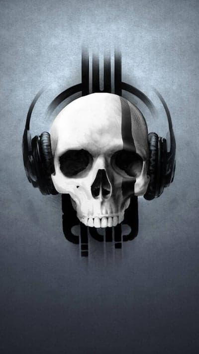 Skull with Headphones, Dark Music Art