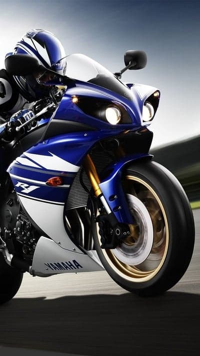 Blue Yamaha R1 Racing Motorcycle Phone Background