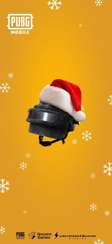 PUBG Mobile Christmas Helmet Festive Snowflakes Orange Background