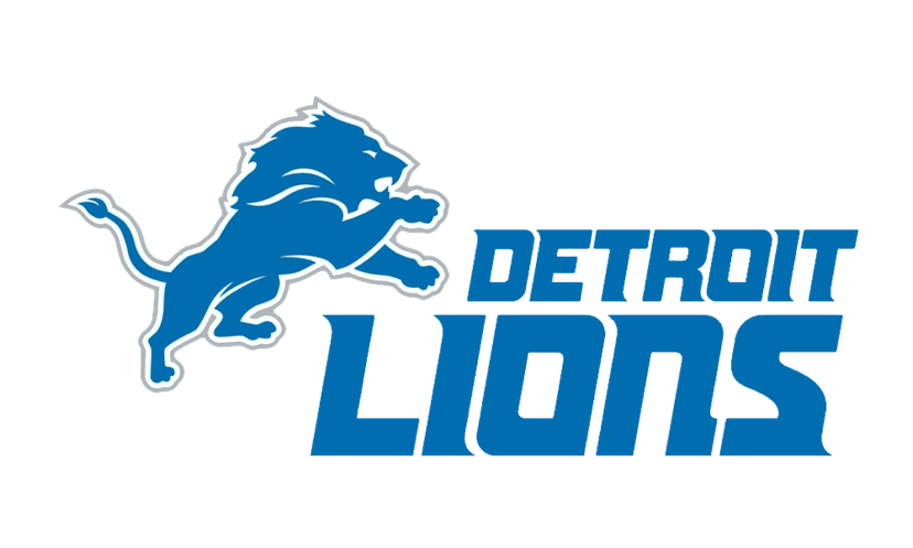 Detroit Lions mascot profile showing a blue leaping lion with silver borders on a transparent background.