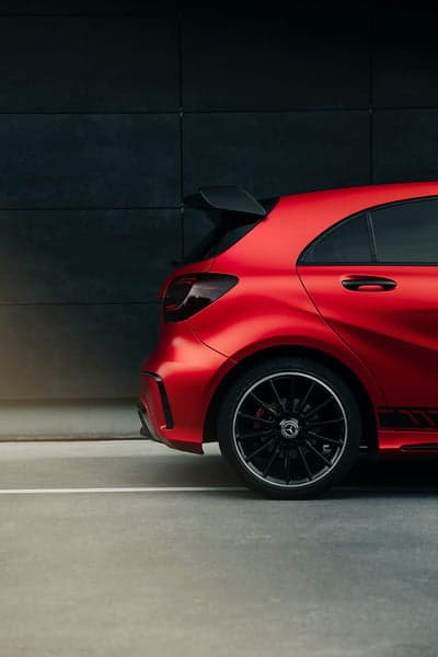 Red Mercedes-AMG A45 S rear view