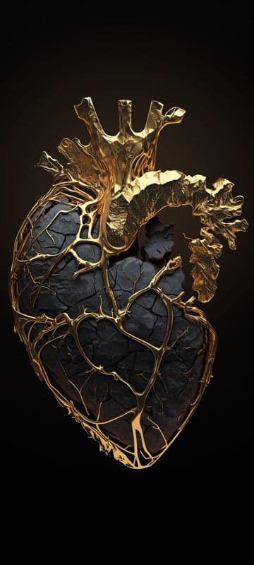 Cracked Black Heart Adorned with Gold Veins