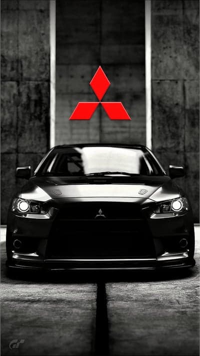 Black Mitsubishi Lancer Evolution Red Emblem Mobile Backdrop