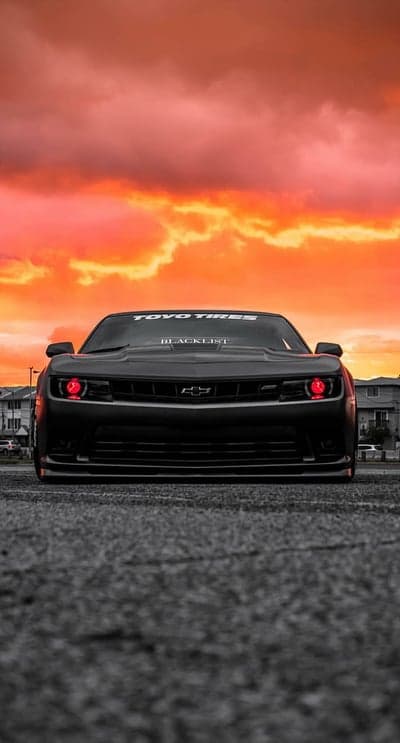 Midnight Black Camaro Sunset Sky Mobile Wallpaper