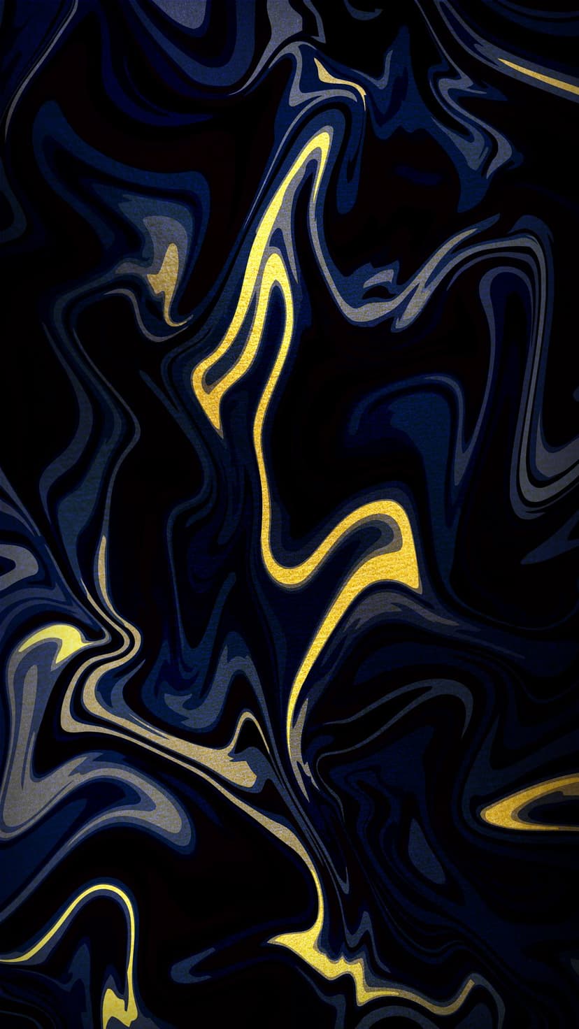 Navy blue and charcoal marble swirls with metallic gold veins create a fluid, high-contrast abstract pattern.