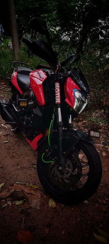 Crimson Sportbike on Forest Path Mobile Background