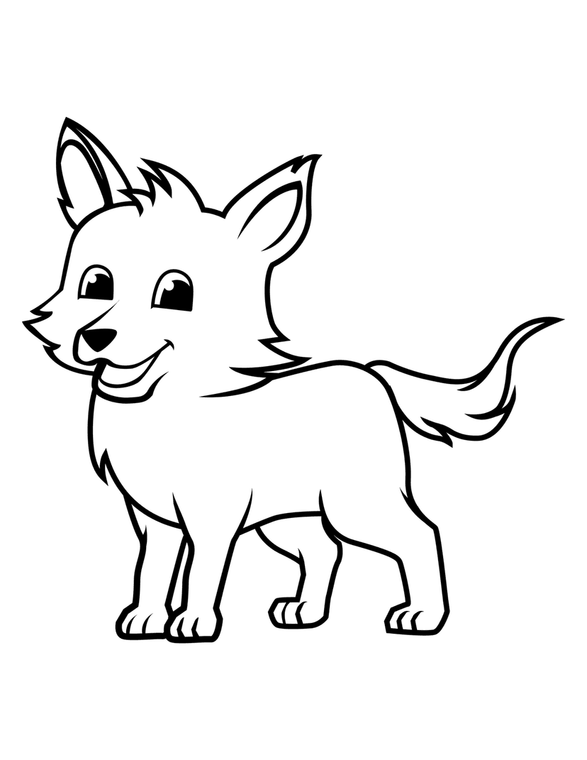 Fox line art illustration features a stylized woodland creature with thick black outlines and a bushy tail.