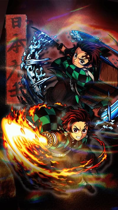 Tanjiro Dual Breathing Fire and Water Anime Phone Backdrop
