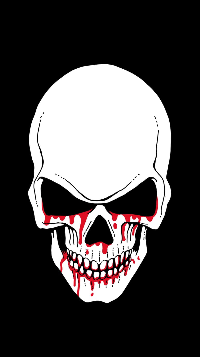 White skull with blood dripping from its eyes and mouth against a black background for a phone screen.