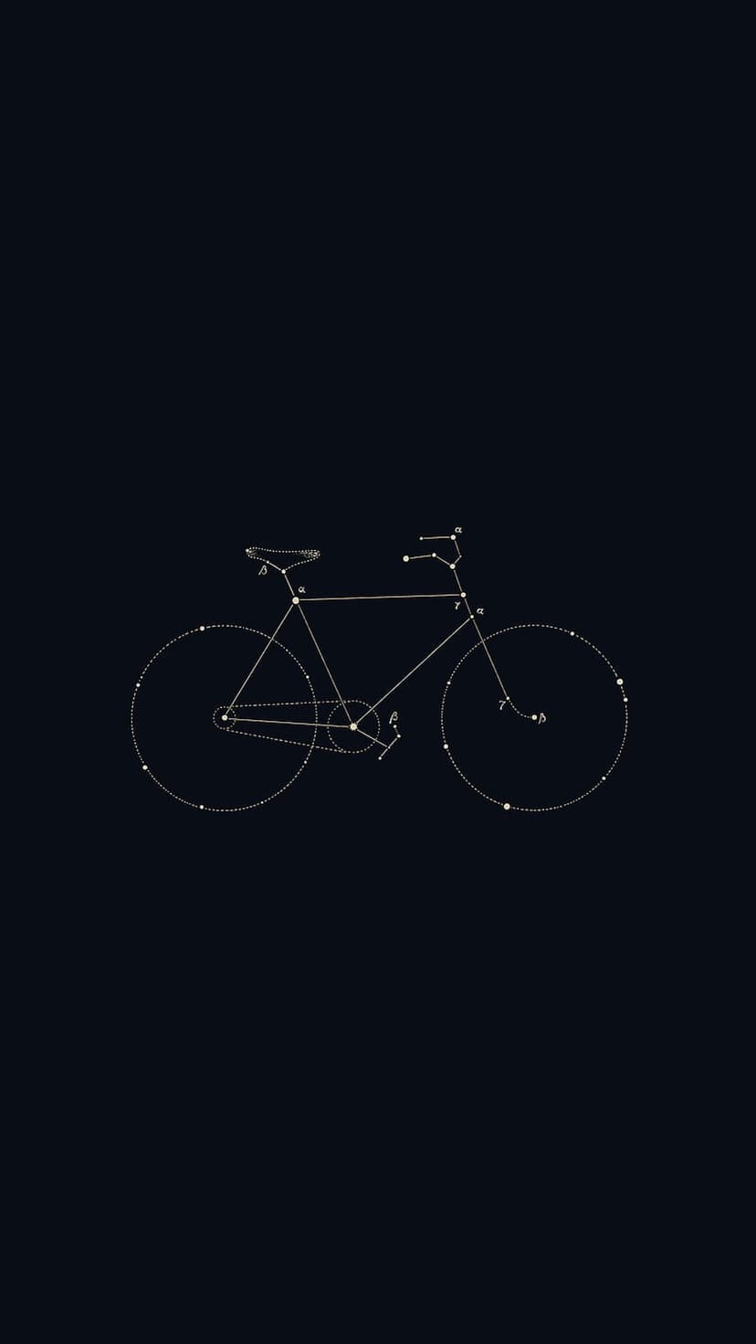 Bicycle constellation composed of white star points and connecting lines centered on a dark black background.