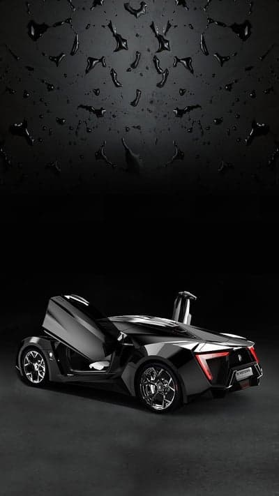 Black Exotic Car with Butterfly Doors and Water Droplets