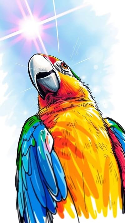 Tropical Macaw Parrot Looking Up at Sun Phone Wallpaper