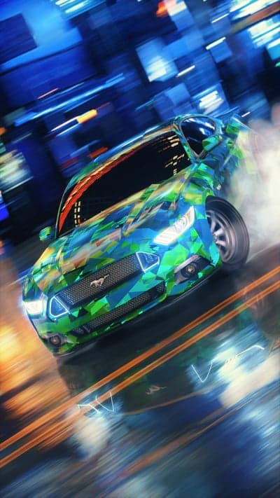 Futuristic Mustang Drifting Through Neon Cityscape