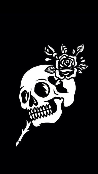 White Skull with Rose Tattoo Design on Black