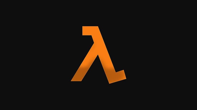 Orange 3D Lambda symbol centered on a deep black background featuring soft gradients and sharp high contrast.