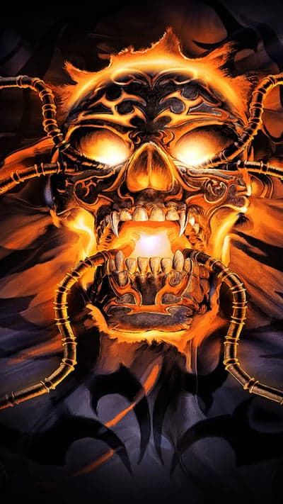 Flaming Mecha Demon Skull Mobile Screen Background