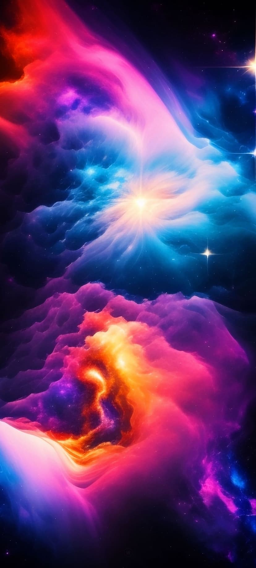 Swirling pink and purple nebula clouds glow around a bright central star amidst a field of distant white stars.