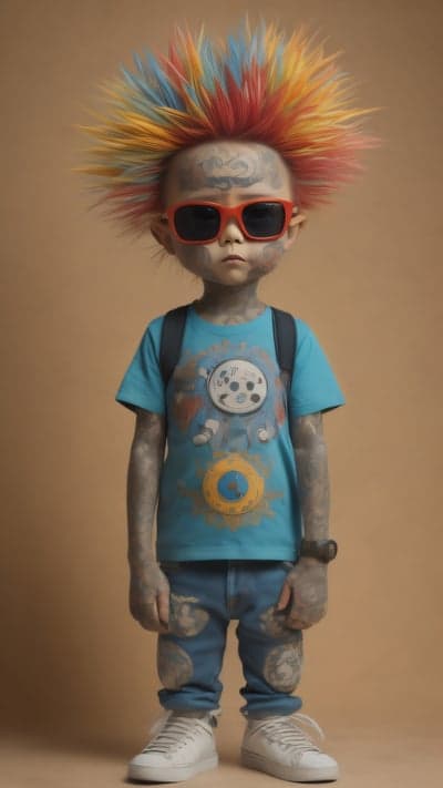 Punk Kid with Colorful Mohawk and Tattoos