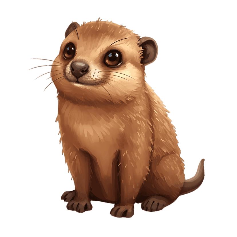 Rock hyrax character illustration with brown fur and expressive eyes sitting on a transparent background.