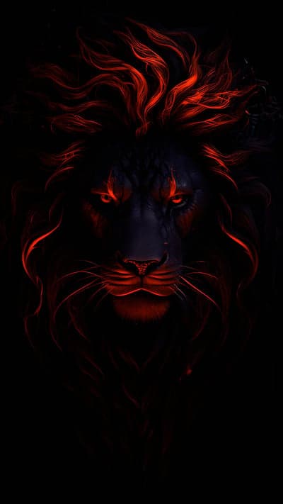 Fiery Red Lion Roaring in Darkness