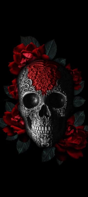Sugar Skull with Red Roses Halloween Wallpaper