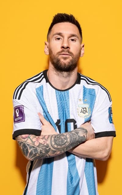 Lionel Messi in Argentina Kit Posing with Crossed Arms