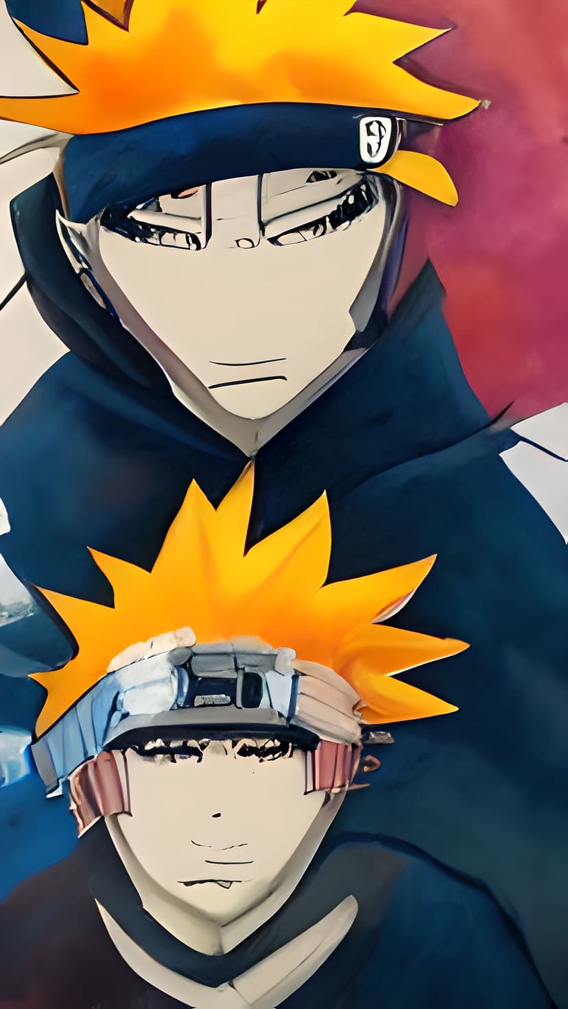 Naruto Uzumaki with spiky orange hair and a blue jacket displays a fierce expression on a stylized background.