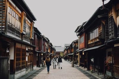 Traditional Japanese Street with People Walking