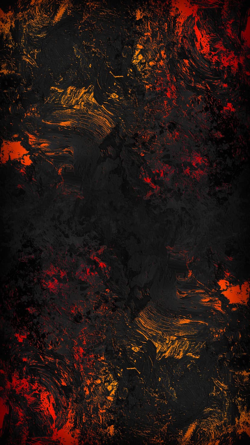 Molten red lava flows through jagged cracks of a dark textured volcanic surface in a vertical composition.