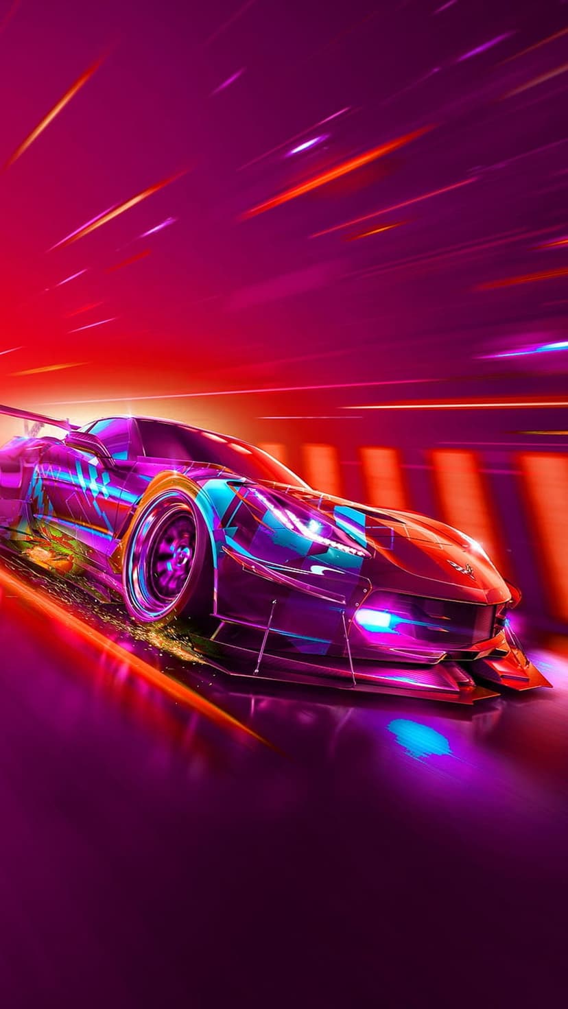 Cyberpunk Racing Car Neon Wallpaper: Futuristic Motion