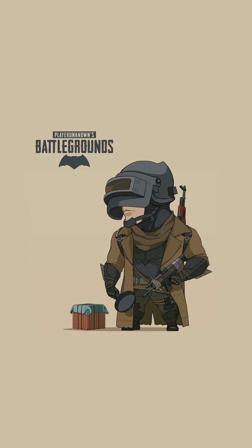 Soldier wearing a tactical helmet stands next to a supply crate and a frying pan on a solid brown backdrop.