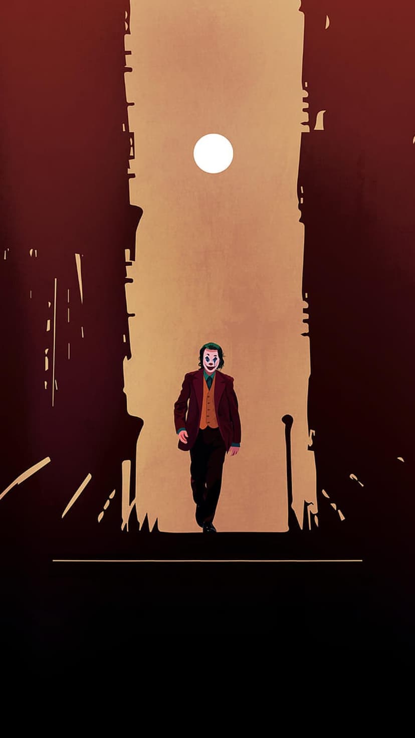 Joker portrayals by Ledger, Phoenix, and Nicholson appear in various scenes against fire and a crescent moon.