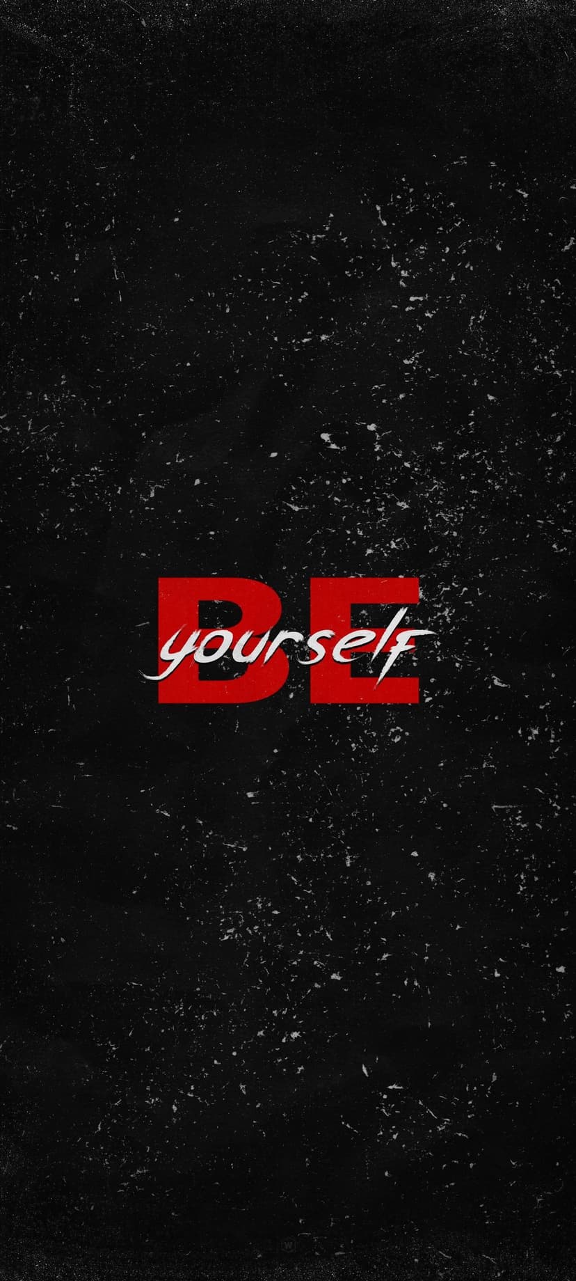 Red bold Be Yourself text centered on a dark gritty textured surface with high contrast lighting and shadows.