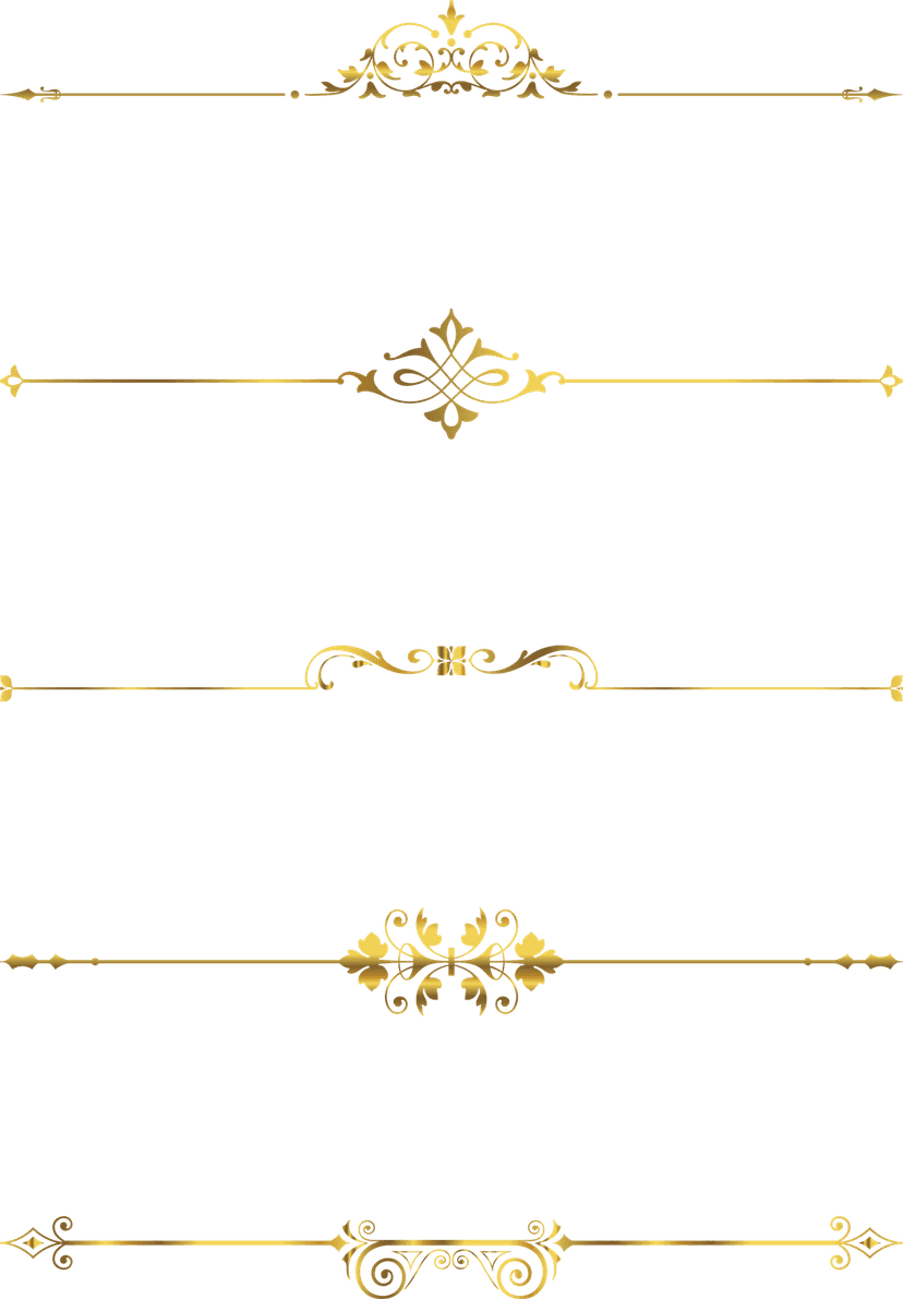 Gold border list illustration displays an ornate metallic texture with geometric corners and a white background.