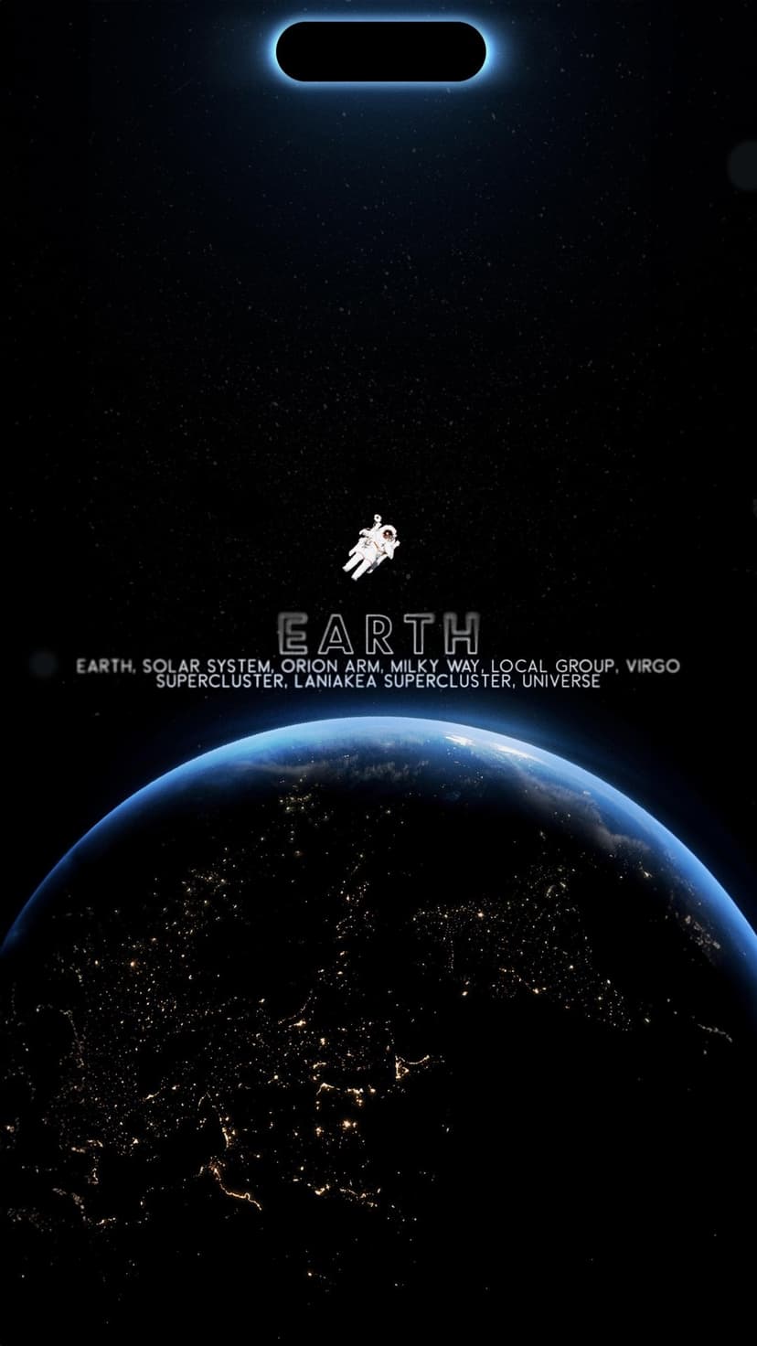 Astronaut in a white spacesuit floats above Earth's nighttime surface featuring glowing city lights and text.