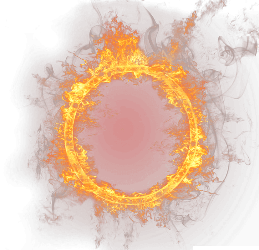 Orange fire flame ring illustration showcasing glowing embers and thermal light effects on a transparent layer.