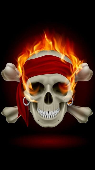 Burning Buccaneer Skeleton Crossbones Mobile Wallpaper