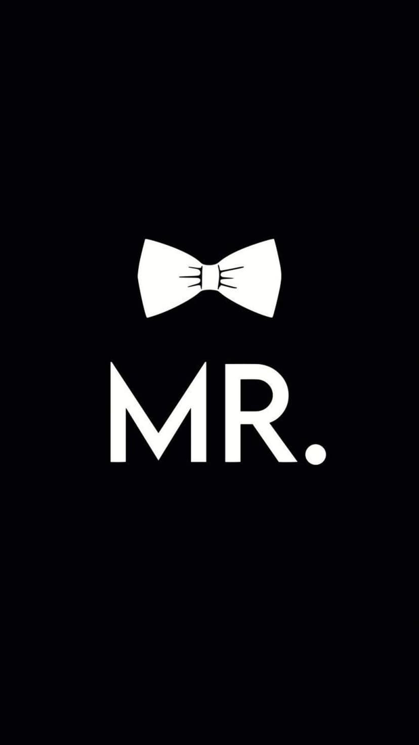 White bow tie positioned over uppercase MR text centered on a solid black background with high contrast.