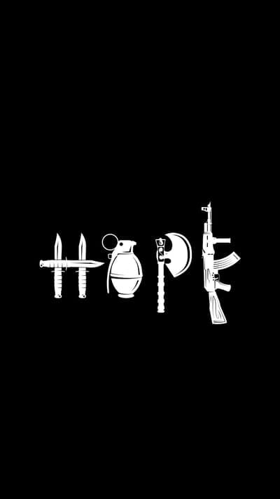 Hope spelled with weapons on black background